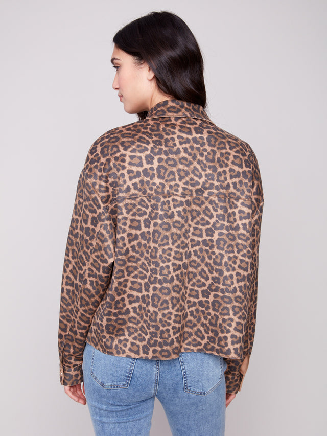 LEOPARD PRINTED SCUBA SHORT COAT - LEOPARD BROWN