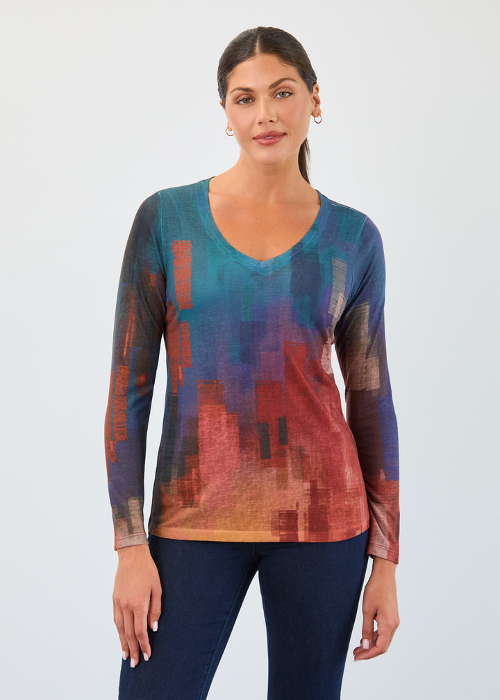 3/4 SLEEVE HENLEY TOP - CATALYST TAN/NAVY