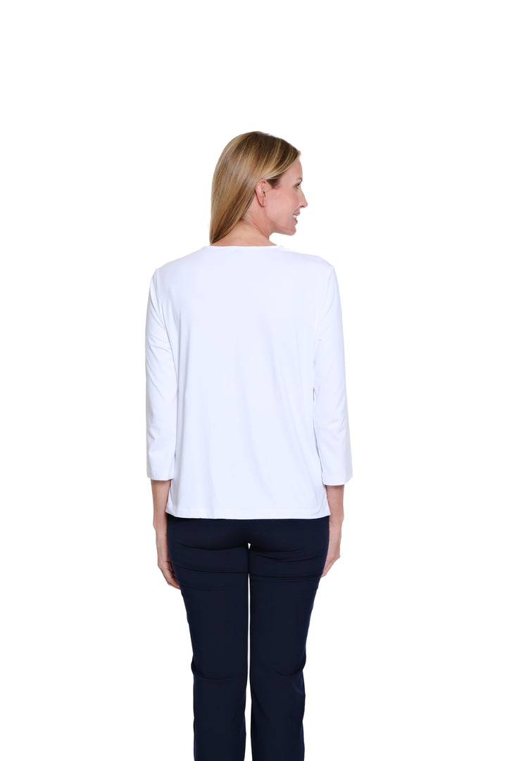 3/4 SLEEVE V-NECK TOP - WHITE