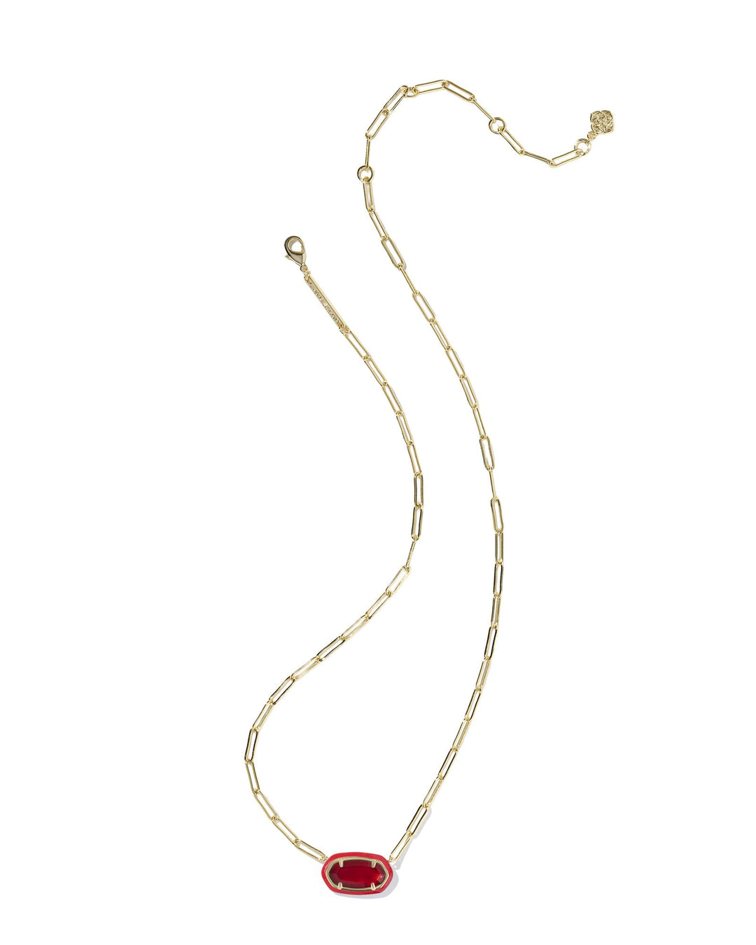 KENDRA SCOTT ELISA ENAMEL FRAME PAPERCLIP NECKLACE - GOLD RED ILLUSION