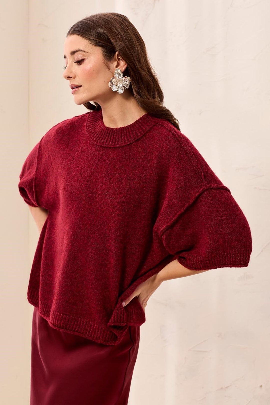 LOFTY ELBOW SLEEVE CREW NECK SWEATER - H PINOT