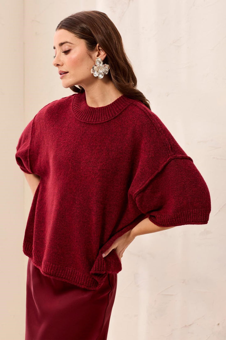 LOFTY ELBOW SLEEVE CREW NECK SWEATER - H PINOT