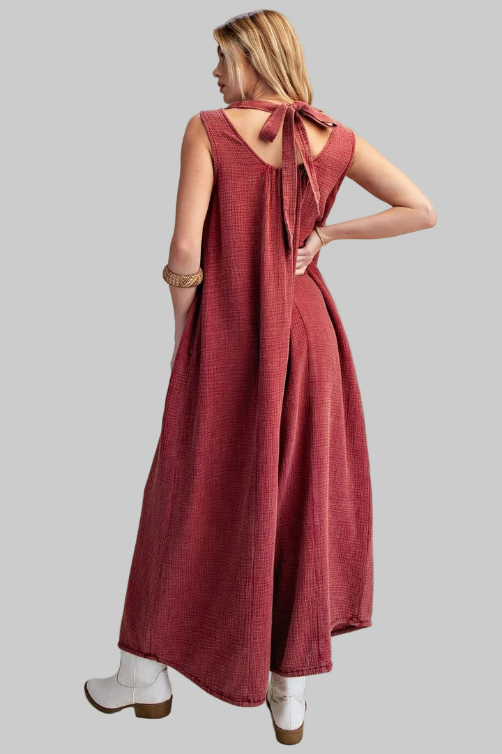 MINERAL WASHED COTTON GAUZE JUMPSUIT - MULBERRY