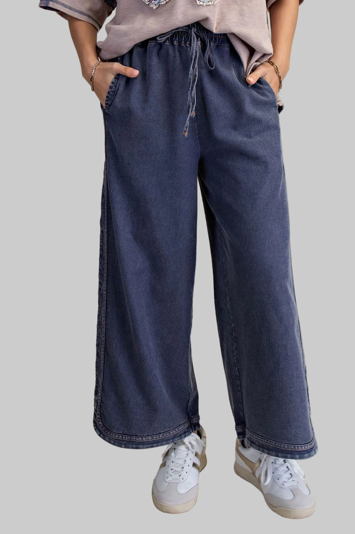 MINERAL WASHED DENIM PANTS 24.5" INSEAM - DARK DENIM