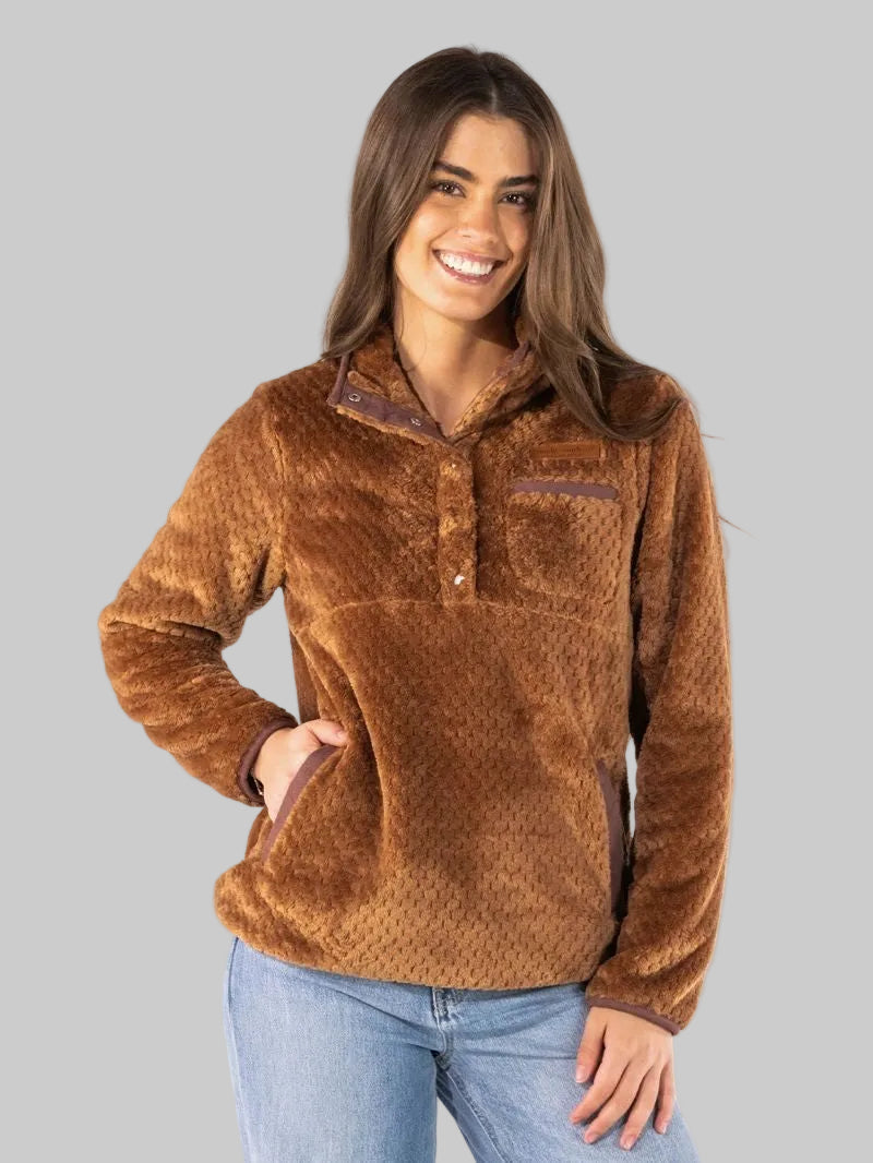 SIMPLY SOUTHERN COLLARED PULLOVER - MOCHA