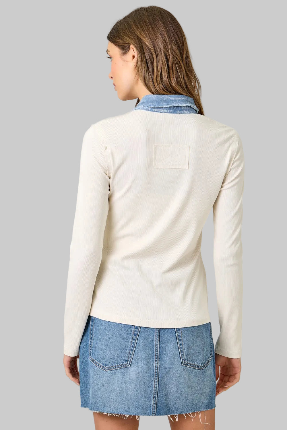 WASHED RIB THERMAL BUTTON DOWN TOP - VINTAGE WHITE