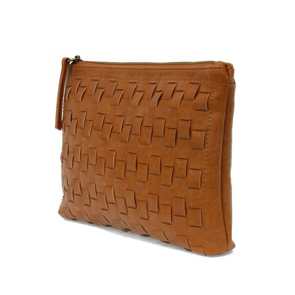 QUINN WOVEN CONVERTIBLE CROSSBODY CLUTCH - COGNAC