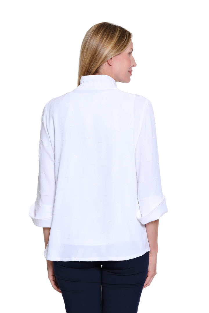 3/4 FLOUNCE SLEEVE BUTTON FRONT JACKET & TANK - WHITE
