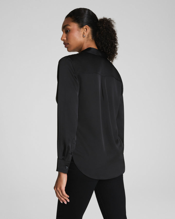 SPANX BETTER THAN SILK BUTTON DOWN TOP - CLASSIC BLACK