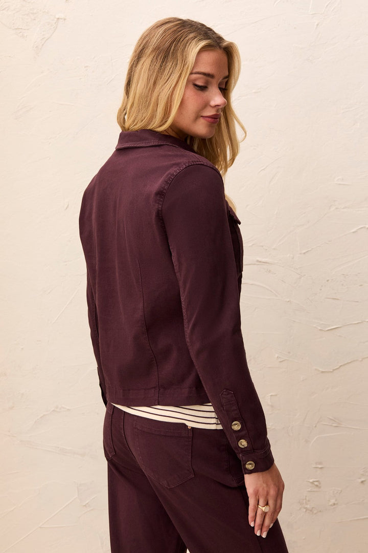 LONG SLEEVE BUTTON FRONT JACKET WITH HORN BUTTONS - FUDGE