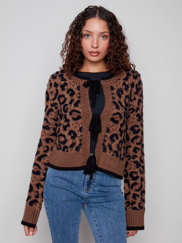 BOW TIE FRONT CARDIGAN - ANIMAL