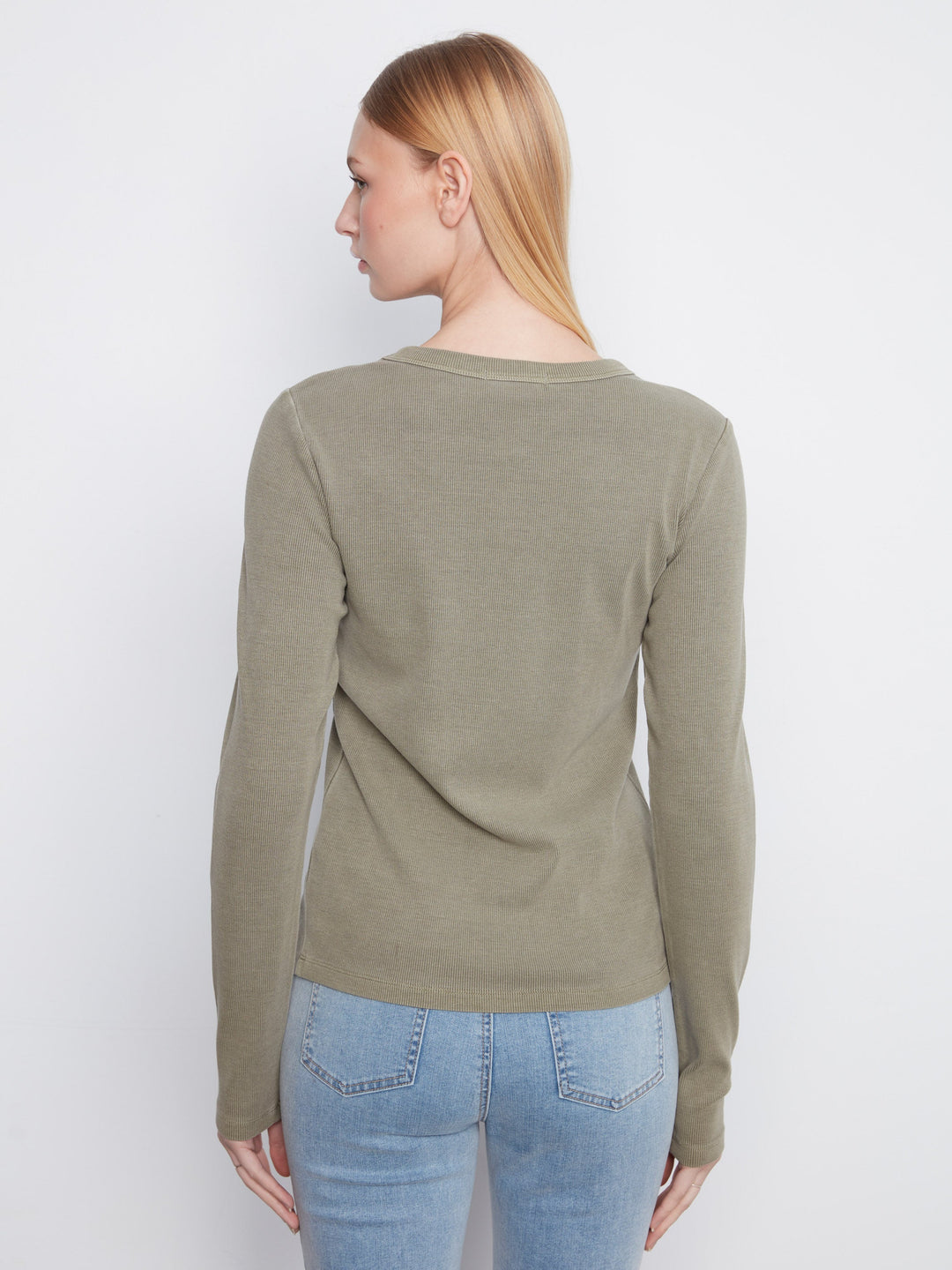 LONG SLEEVE  TENCEL RIB CREW NECK TOP - VERVEINE
