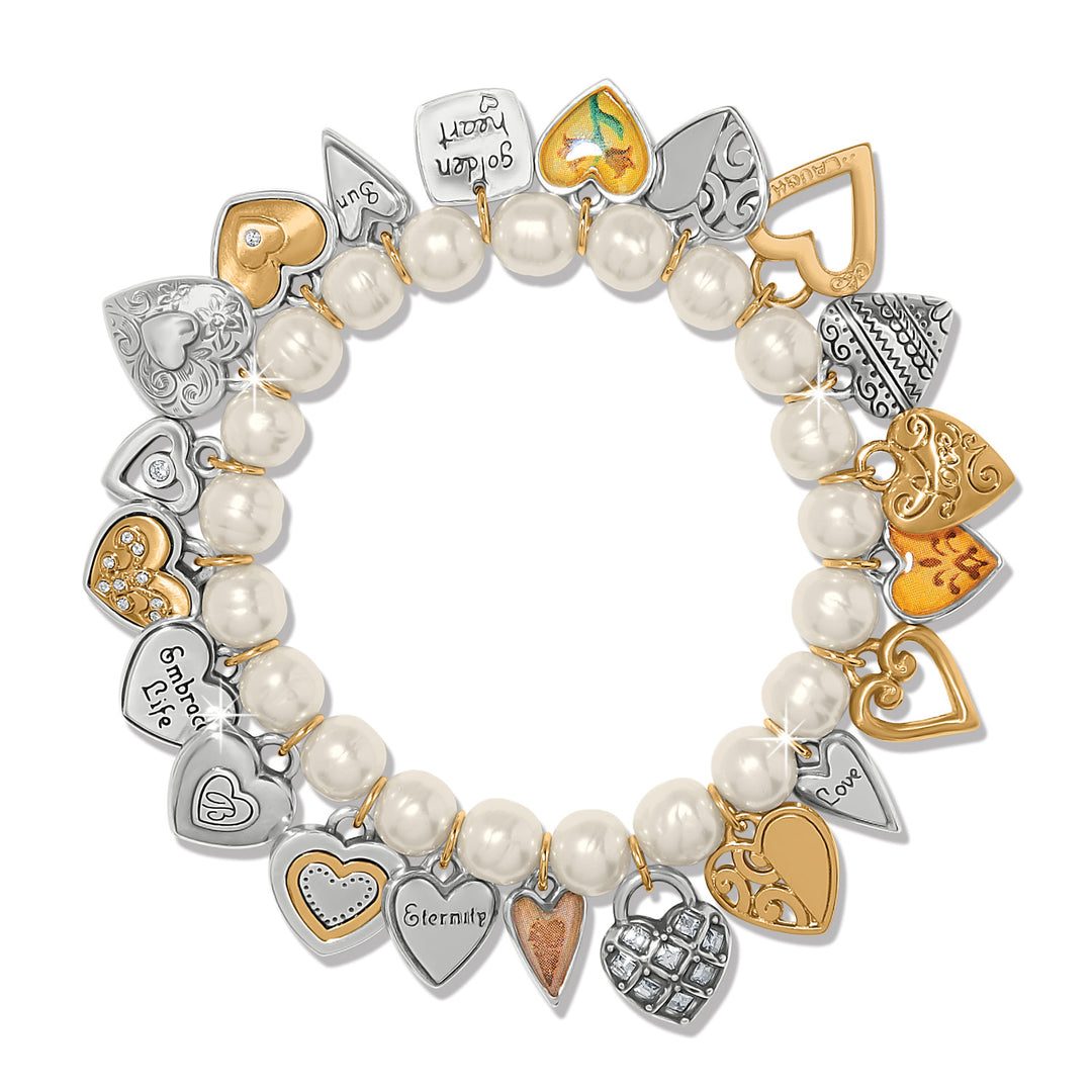 One Heart Pearl Stretch Bracelet - Silver-Gold