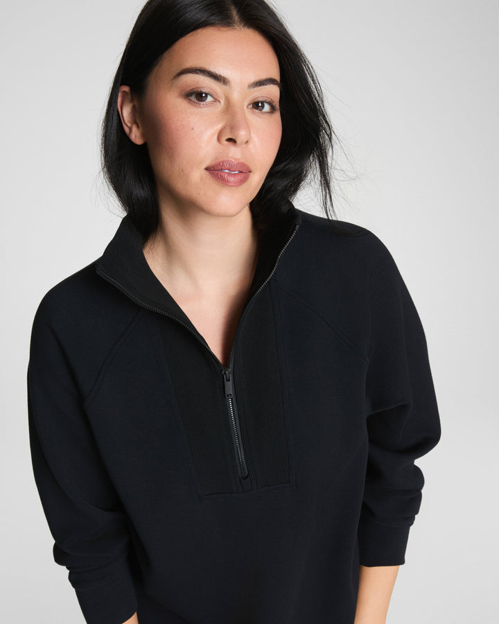 SPANX AIRESSENTIALS BRUSHED HALF ZIP TUNIC - BLACK