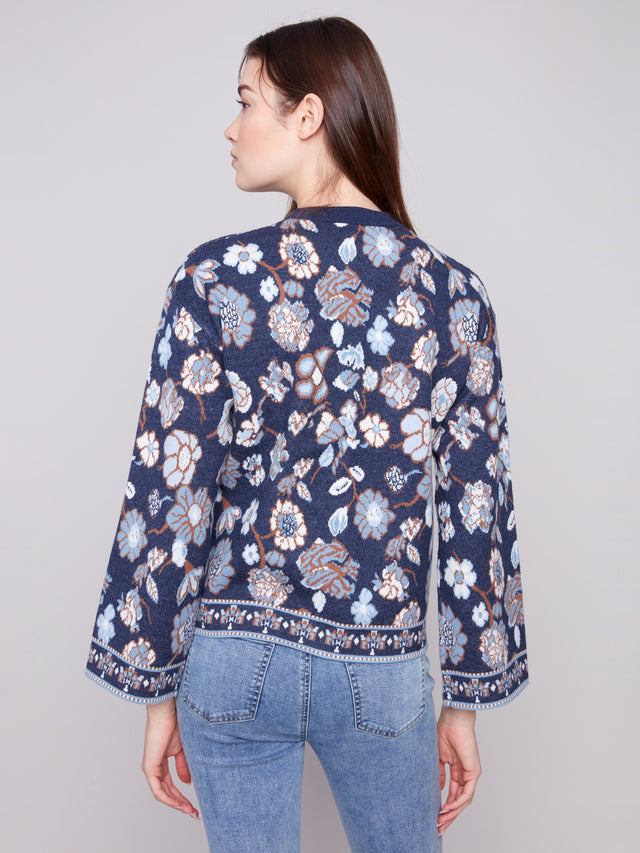 LONG SLEEVES CREW NECK JACQUARD SWEATER - FLORAL