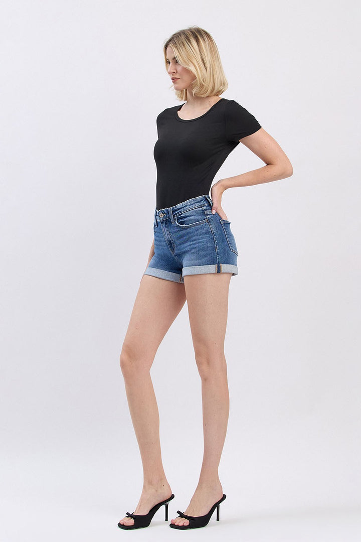 LOVERVET HIGH RISE DOUBLE CUFF SHORTS - SOARING SKIES - 4"/6" INSEAM