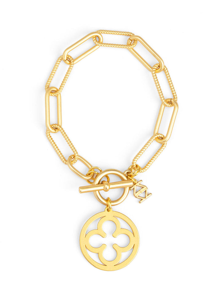 ROPE LINK CLOVER TOGGLE BRACELET - MATTE GOLD