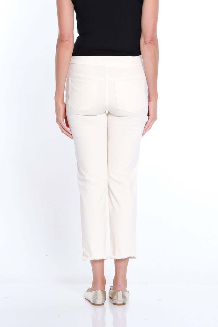 PULL ON FRINGE HEM ANKLE PANTS - WHITE