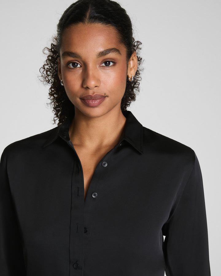 SPANX BETTER THAN SILK BUTTON DOWN TOP - CLASSIC BLACK