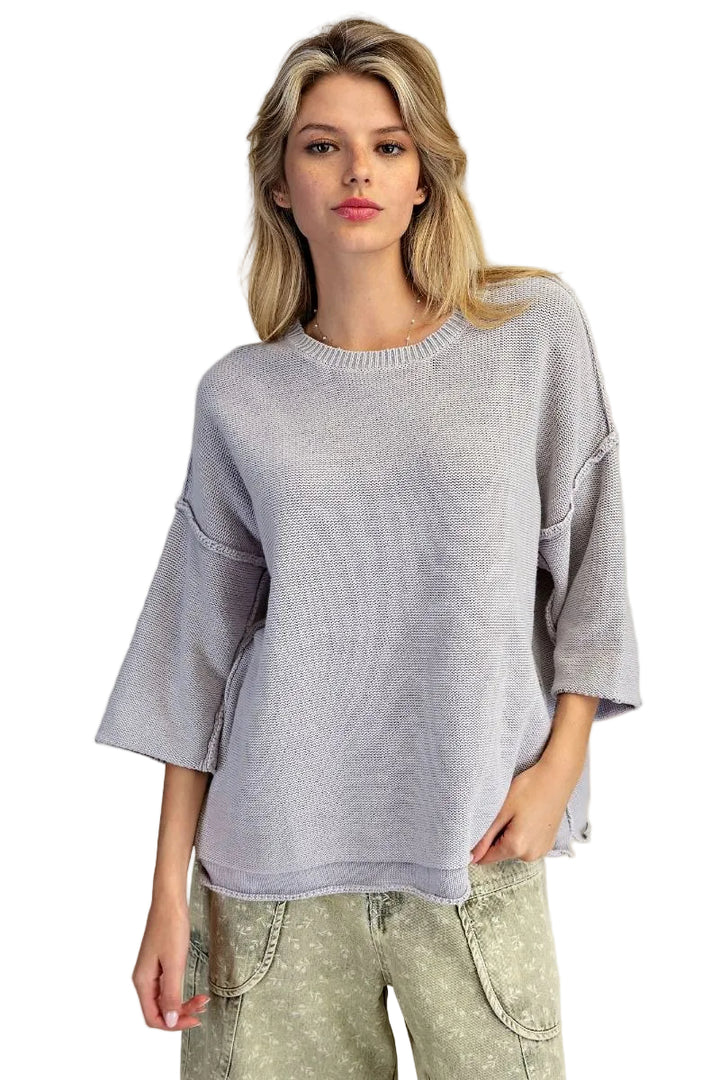 MINERAL WASHED LOOSE FIT KNIT SWEATER - GREY