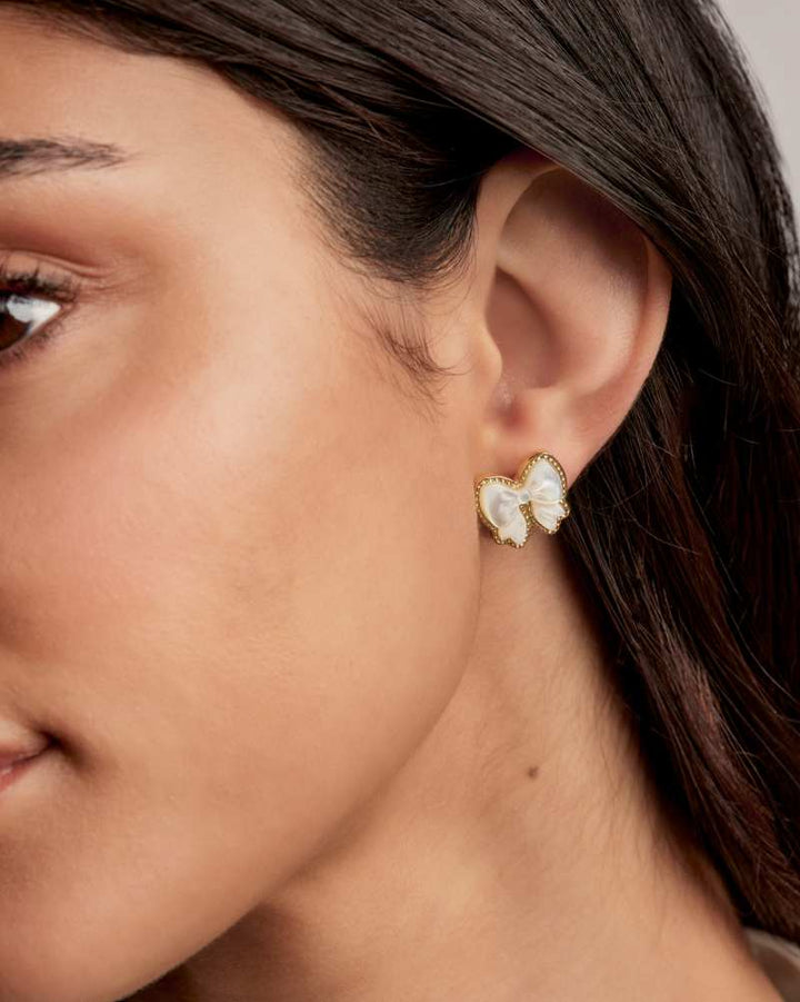 KENDRA SCOTT HALEY BOW STUD EARRINGS - GOLD IVORY MOP