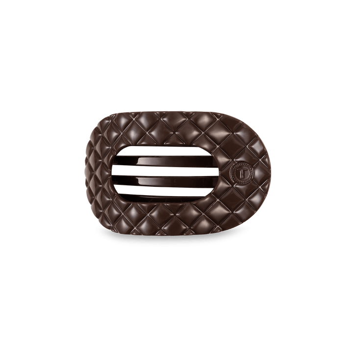 TELETIES QUILTED SMALL FLAT ROUND HAIR CLIP - TRULY TAUPE