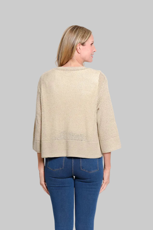 3/4 DROPPED SHOULDER OPEN FRONT CARDIGAN - NATURAL
