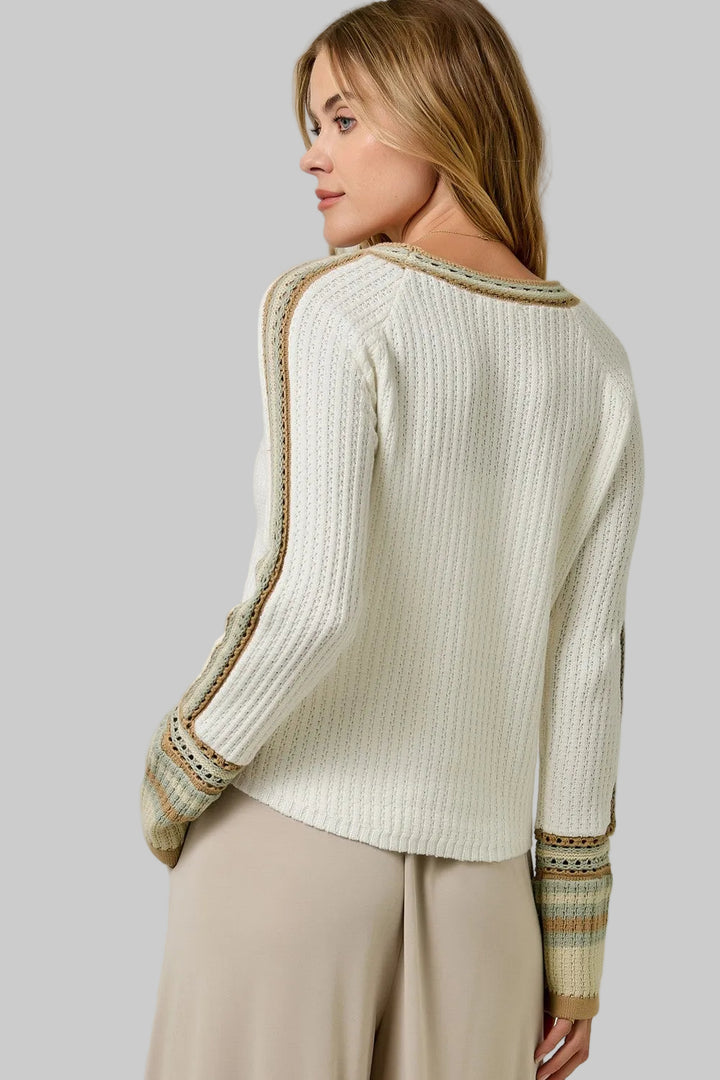 RAGLAN TRIM SLEEVE DETAIL SWEATER - IVORY