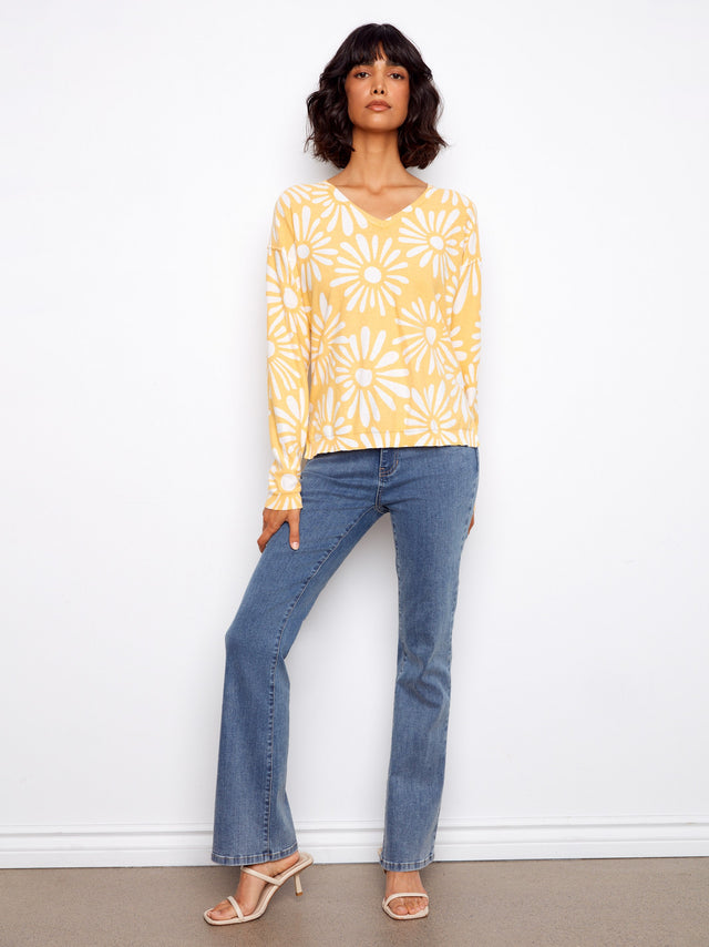 LONG SLEEVE REVERSIBLE PRINTED V-NECK SWEATER - SUNKISS