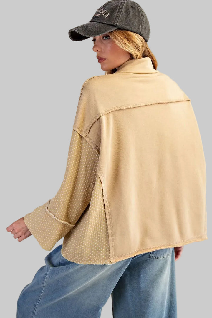 POLKA DOT MIX WASHED PULLOVER - HONEY MUSTARD