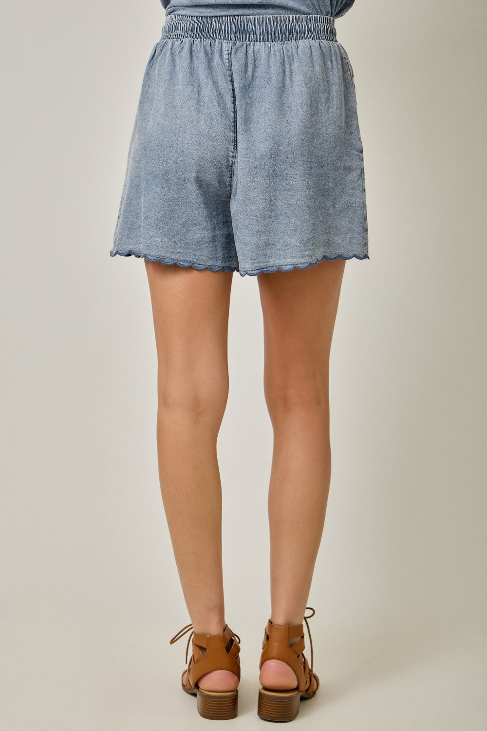 WASHED TENCEL EMBROIDERED SHORTS - DARK DENIM