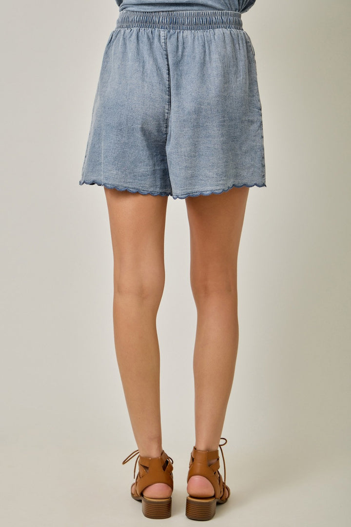 WASHED TENCEL EMBROIDERED SHORTS - DARK DENIM