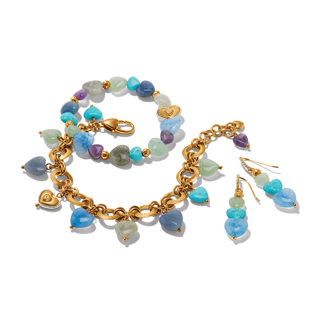 One Heart Multi Heart Bold French Wire Earrings - Gold-Blue
