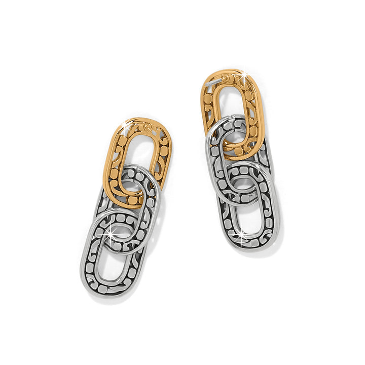 Contempo Linx Duo Two Tone Post Drop Earrings - Silver-Gold