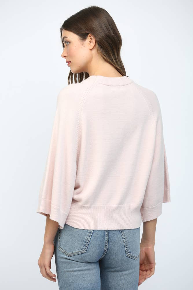 RAGLAN WIDE SLEEVE CREW NECK SWEATER - BLUSH PINK
