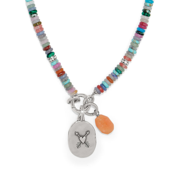 Token Charm Mix Gemstone Necklace - Silver-Multi