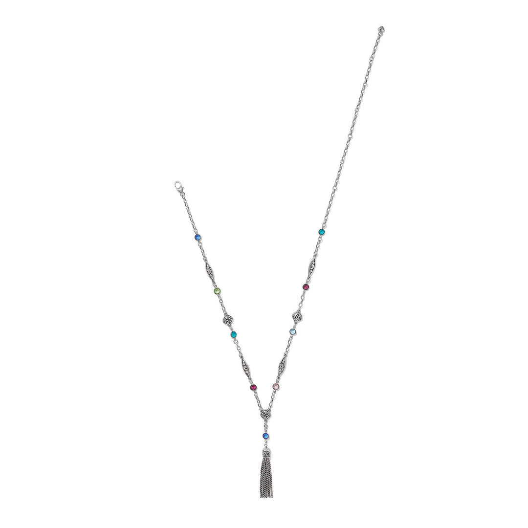 Contempo Color Gems Tassel Necklace - Silver-Multi