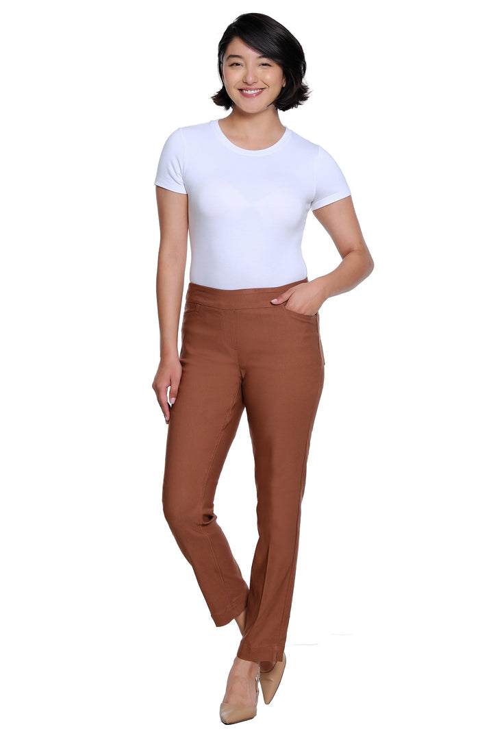 PULL ON ANKLE DRESS PANT W/ POCKETS - COCOA
