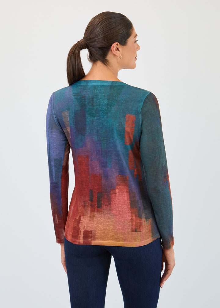 3/4 SLEEVE HENLEY TOP - CATALYST TAN/NAVY