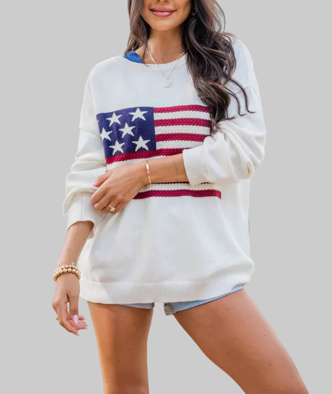 AMELIA AMERICAN FLAG CROCHET SWEATER - IVORY