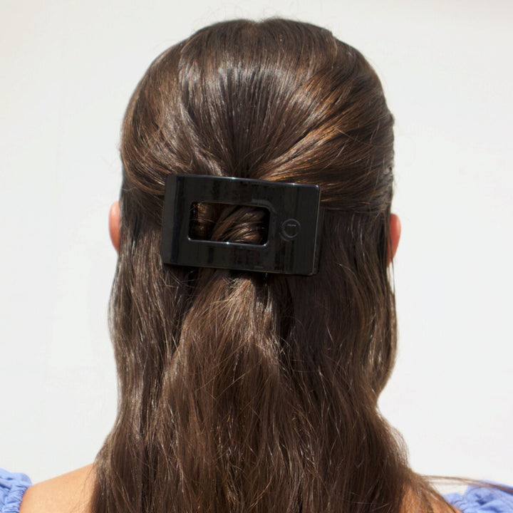 TELETIES SMALL FLAT RECTANGLE HAIR CLIP - JET BLACK