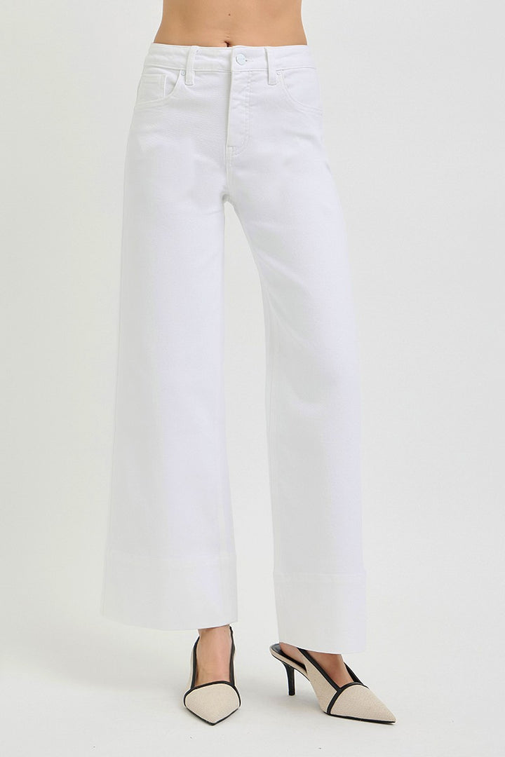 RISEN HIGH RISE ANKLE WIDE JEANS - 28" INSEAM - WHITE