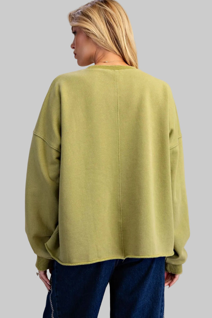 OVERSIZED FLORAL PATCH PULLOVER - MATCHA