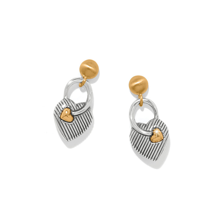 One Heart Post Drop Earrings - Silver-Gold