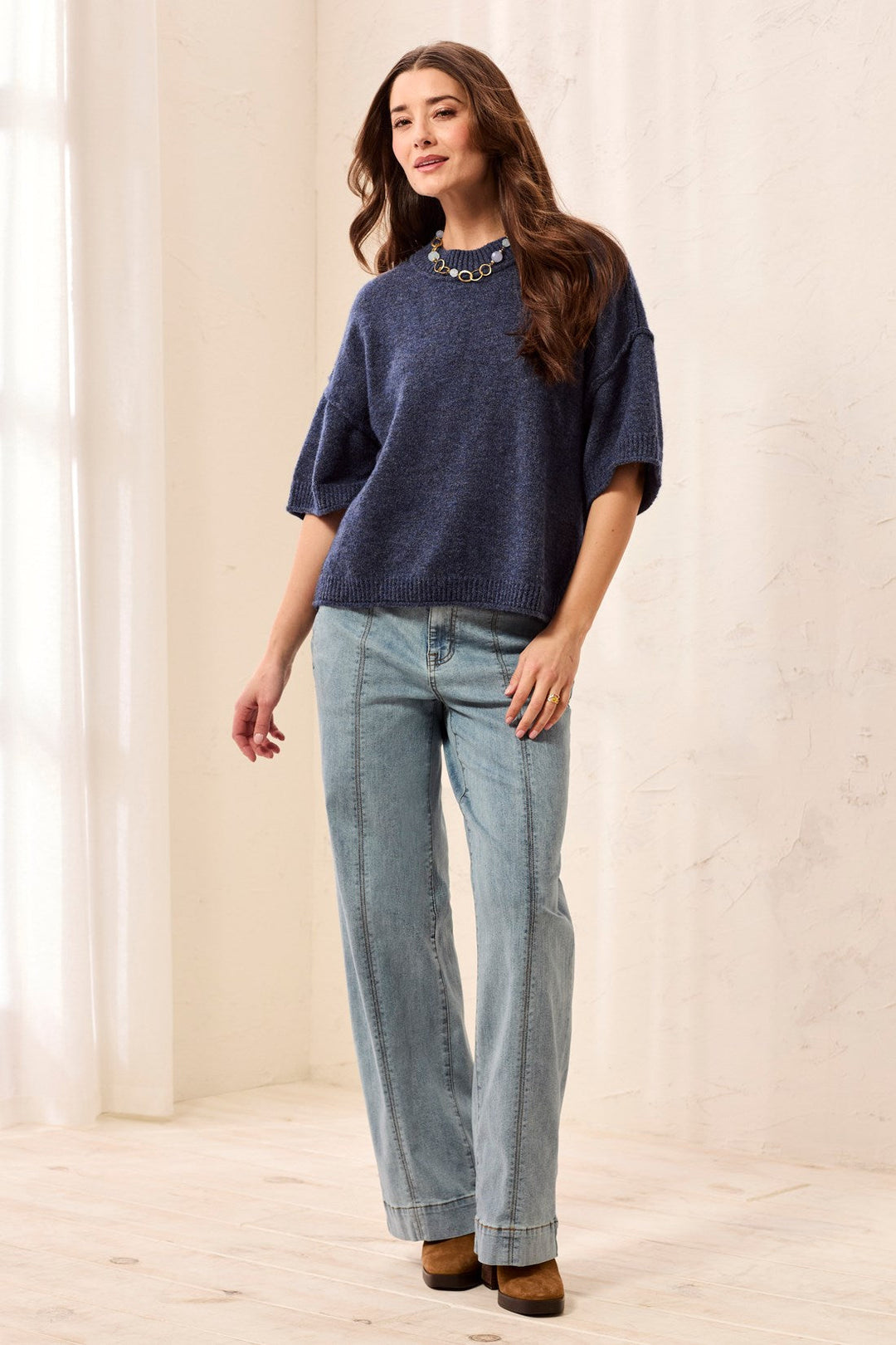 LOFTY ELBOW SLEEVE CREW NECK SWEATER - H NIGHTFALL