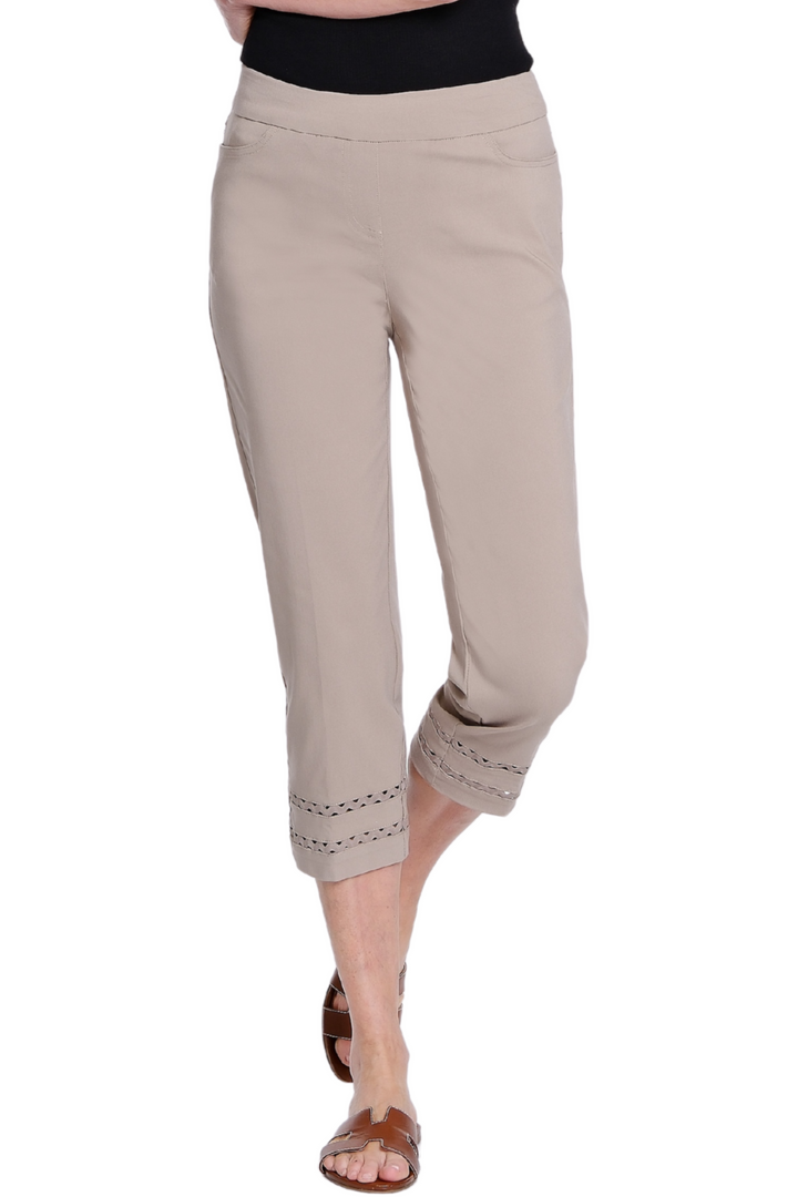PULL ON CROP PANTS W/RIC RAC HEM - STONE