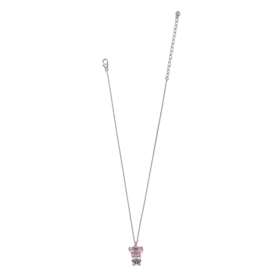 La Tulipe Butterfly Pink Duo Neckalce - Silver-Multi
