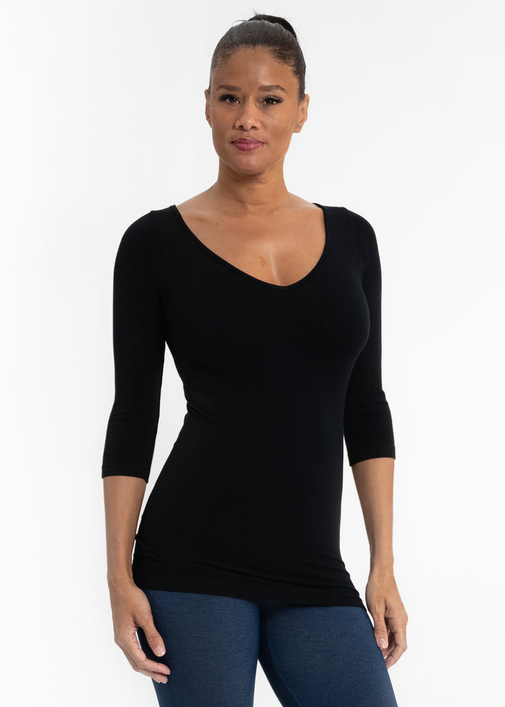 ELIETIAN 3/4 SLEEVE REVERSIBLE TOP - O/S - BLACK