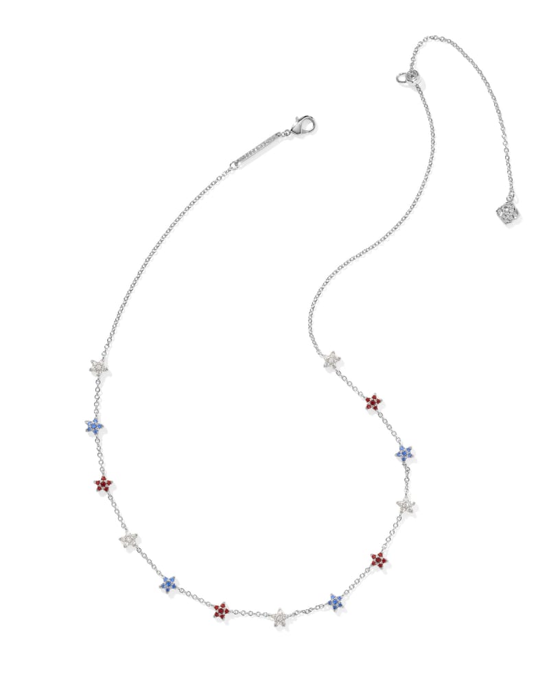 KENDRA SCOTT SIERRA STAR CRYSTAL STRAND NECKLACE - SILVER RWB MIX