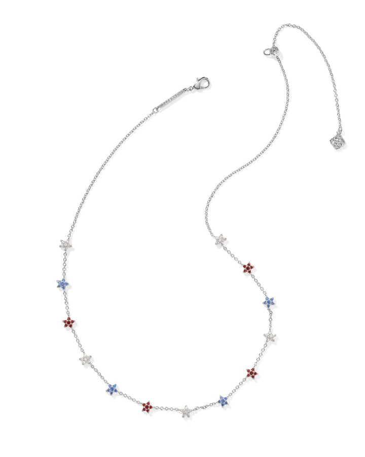 KENDRA SCOTT SIERRA STAR CRYSTAL STRAND NECKLACE - SILVER RWB MIX